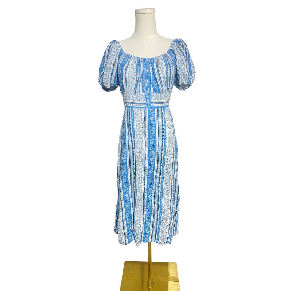 Second Generation Midi Blue Dress Cottagecore Babydoll Garden Fairy Sz M